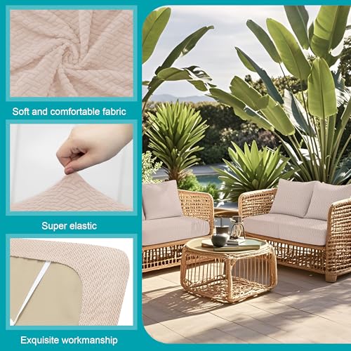 Image of 14Pcs Stretch Patio Cushion Covers,Outdoor Couch Covers Replacement,Outdoor Couch & Sofa Slipcovers,for Patio Furniture Cushion Covers,Washable Reusable Furniture Protector (Beige,Cover Only)