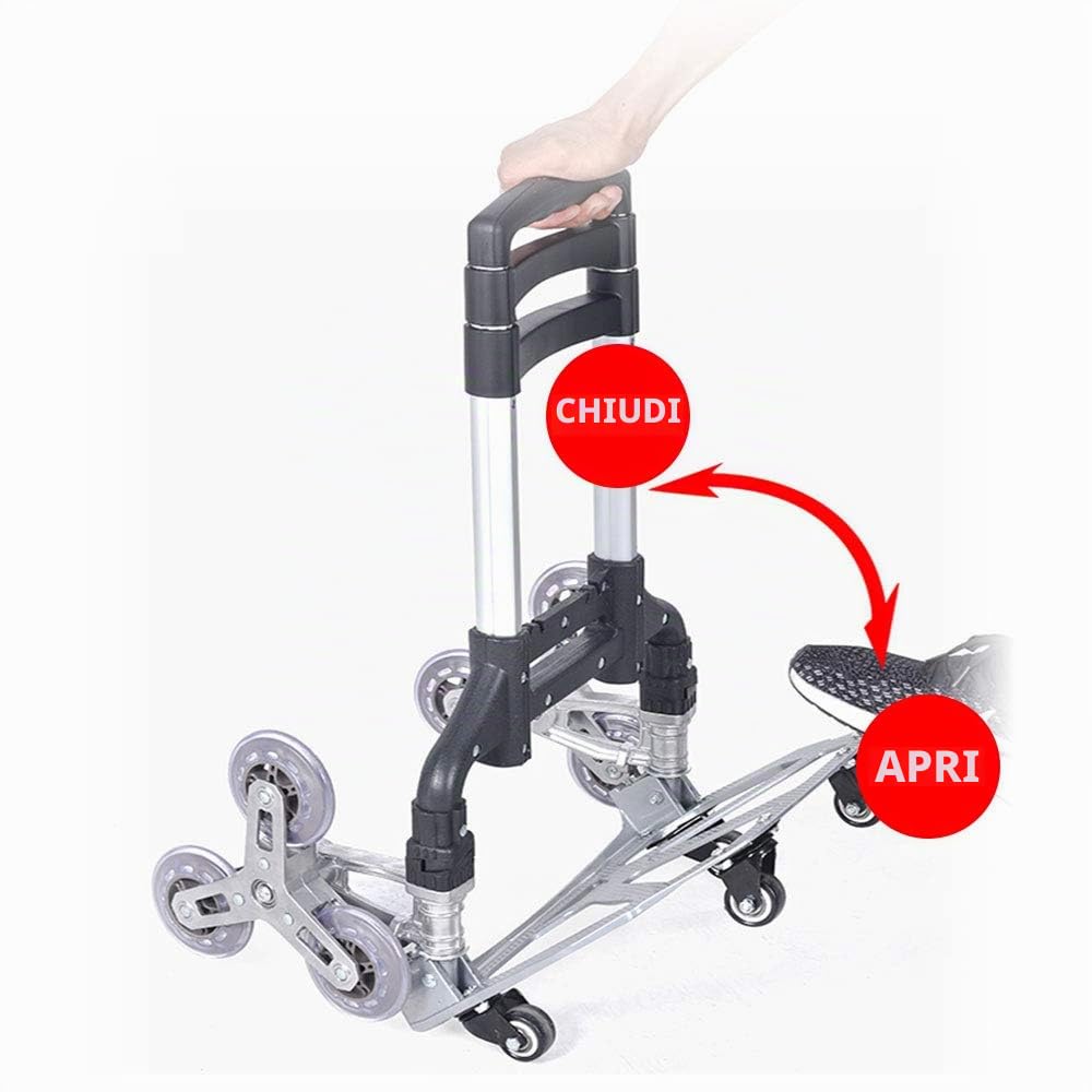 Carrello pieghevole robusto | Rinforzato con 6 ruote ammortizzanti trasparenti | Può essere utilizzato per salire le scale - con 4 ruote piroettanti