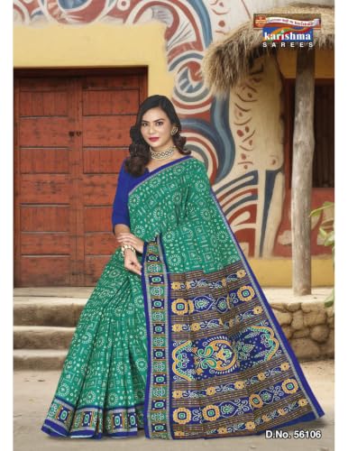 Image of Karishma lightweight mulmul (stiff) cotton saree featuring traditional ikat and warli prints, perfect for daily wear.