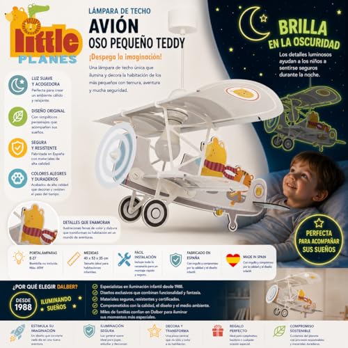 Lámpara Techo Infantil Avión Gris Dalber 54522 E27 para Habitación Niños 3