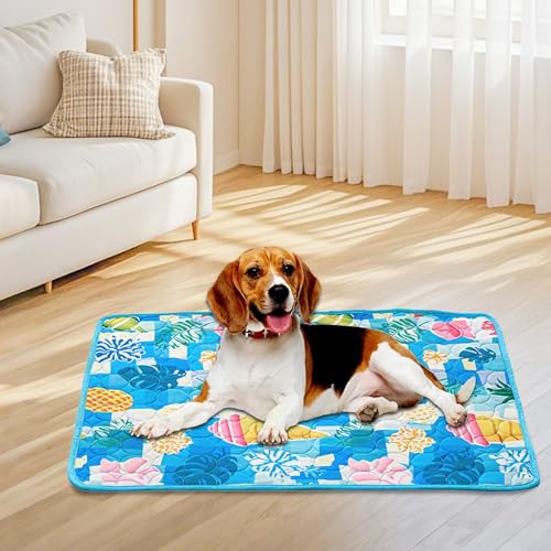 Bocguy Kühlmatte Hund, 100x70cm Kühldecke Hund, Kühlmatte für Große Hunde Katze, Selbstkühlende Hundematte, Hundedecke Sommer für Haustiere für Zuhause Unterwegs Oder im Auto(Blau - Regenwald)