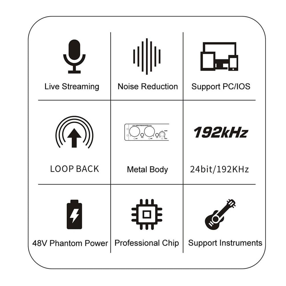 Interfaccia audio Scheda audio Convertitore AD 24 bit/192KHz per Chitarra Elettrica Registrazione dal Canto professionale Studio