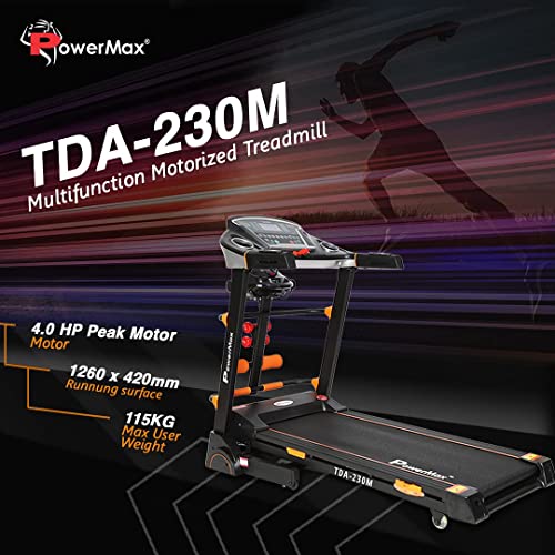 Image of PowerMax Fitness TDA-230M (4.0HP Peak) Multi-Function Motorized Treadmill with Semi-Automatic Lubrication, Home Use & Automatic Incline