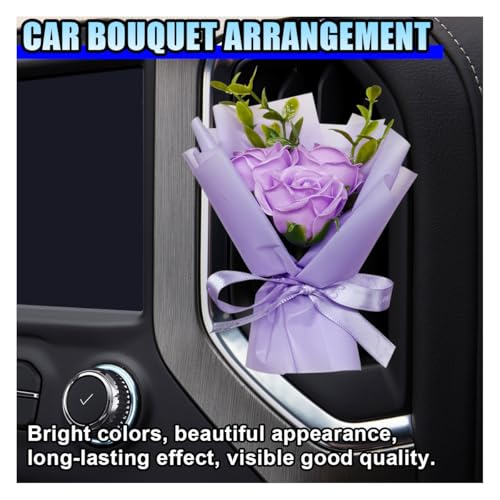Image of Mini Bouquet Car Air Vent Clip, Cute Rose Air Conditioner Decoration Clip, Dried Flower Air Outlet Clip, Car Interior Aesthetic Accessories (Purple)