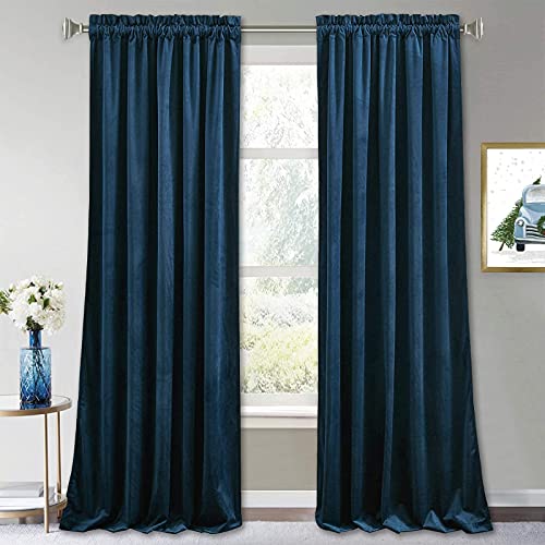 Image of RYB Home Velvet Curtains 96 inch - Super Soft Solid Drapes Living Room Blackout Curtains Draperies for Bedroom Dining Kids Nursery Guest Room, Navy Blue, 52 Width x 96 Lenght, 2 Pcs