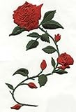 Red Roses on Stem Facing Right Iron on Embroidered Patch