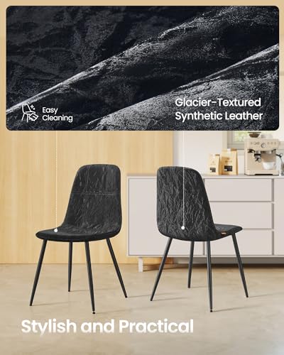 Image of VASAGLE Set of 4 Dining Chairs, Dining Room Kitchen Chairs, Metal Frame, Adjustable Feet, Easy to Clean, Glacier-Textured PU Leather, for Kitchen, Ink Black UKDC188B01V1