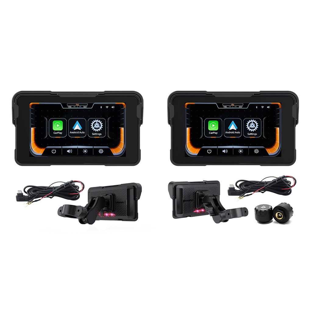 Cruscotto per Moto con Schermo Touch IPS da 5 Pollici, Car Play e Android Auto, Resistente e Facile da Usare, Nessuna Pressione dei Pneumatici