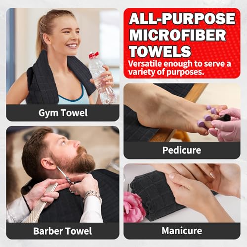 HOMERHYME Toalha de salão de beleza, pacote com 12 toalhas de mão pretas, toalha de barbeiro de micr