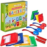 Más información - Nuestros 4 juegos al aire libre contienen 4 bolsas de carreras de sacos, 4 kits de carreras de huevos con cucharas, 4 bolsas de frijoles y 2 bandas de carreras de 3 piernas - Además de diversión y risas, los kits fomentan y mejoran la coordinación, el equilibrio y el trabajo en equipo, etc. - ¡Realmente una gran compra!