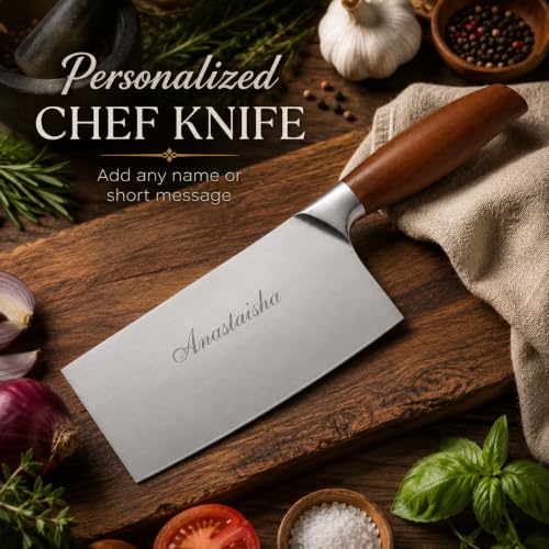 Image of Personalized Japanese Chef Knife with Custom Engraved Name to Give As House Warming and Culinary Gifts - 8 inch Professional Gyuto Knives - Couteau Chef Couteaux de Chef
