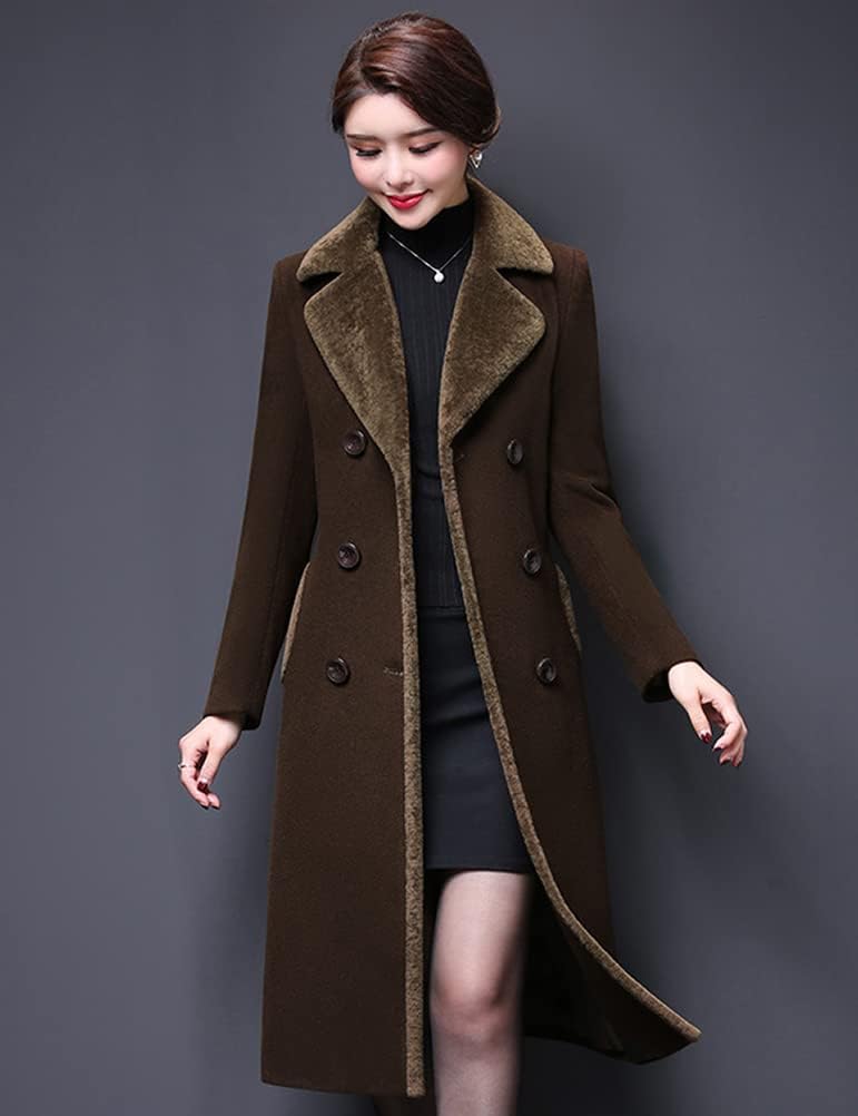 IDEALSANXUN Fur Collar Wool Coats for Women Double Breasted Long Peacoat Jackets - Image 4
