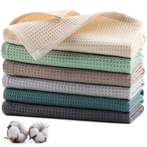 Strofinacci Cucina 100% Cotone (Set di 6), Canovacci Cucina 35 x 35 cm, Asciugamani da Cucina Super Assorbenti, Stracci Cucina Per Tavolo da Pranzo, Lavabili in Lavatrice-Multicolore