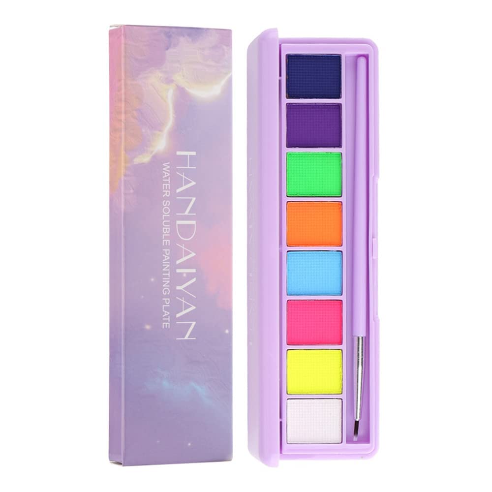 1 PCS Water Activated Eyeliner Palette 8 Colors Neon Face Paint Liner Makeup Longlasting Fluorescent Face and Body Paint with Brush for Halloween Christmas (A)