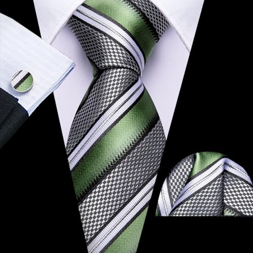 Image of Barry.Wang Mens Tie Set Plaid Check Neckties Formal Business Wedding Luxury Pocket Square Cufflinks