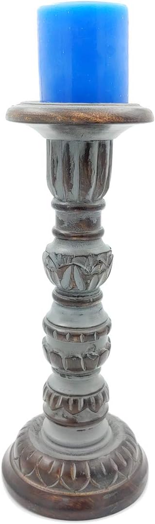 The Urban Store Table Top Wooden Decorative Antique Finished Candle Stand (12 x 12 x 30 cm)