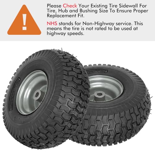Image of 2 Pack 15x6.00-6 Lawn Mower Tire and Wheel Assembly, 3 inch centered Hub, 3 /4 inch Bushing, 15x6-6 Front Tires Compatible with Craftsman Riding Mowers Lawn Tractors