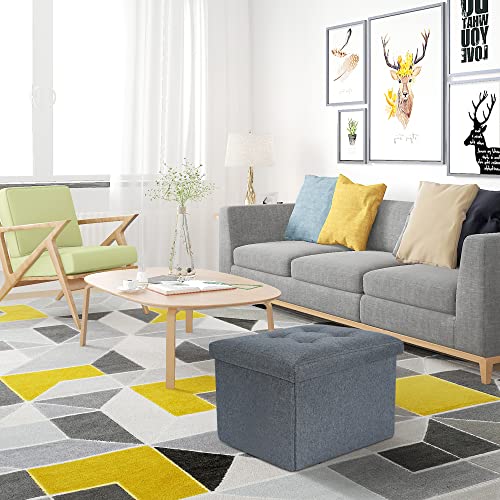 Storage Ottoman Cube - Storage Ottoman As Foot Stool, Foot Rest & Stepping Stool - Folding Storage Ottoman With Padded Seat - Linen Fabric Grey Ottoman - Ottoman With Storage For Living Room17In #TOP7