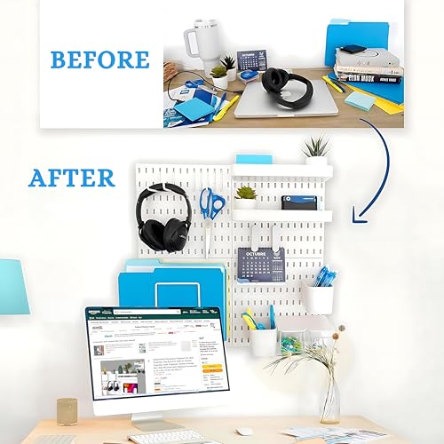 Image of SUNCHHAYA Peg Board, Pegboard for Wall Organizer, Peg Board for Wall As Kitchen Organizer, Desk Organiser, Kitchen Storage Rack Mounted with Pegboard Accessories (White)