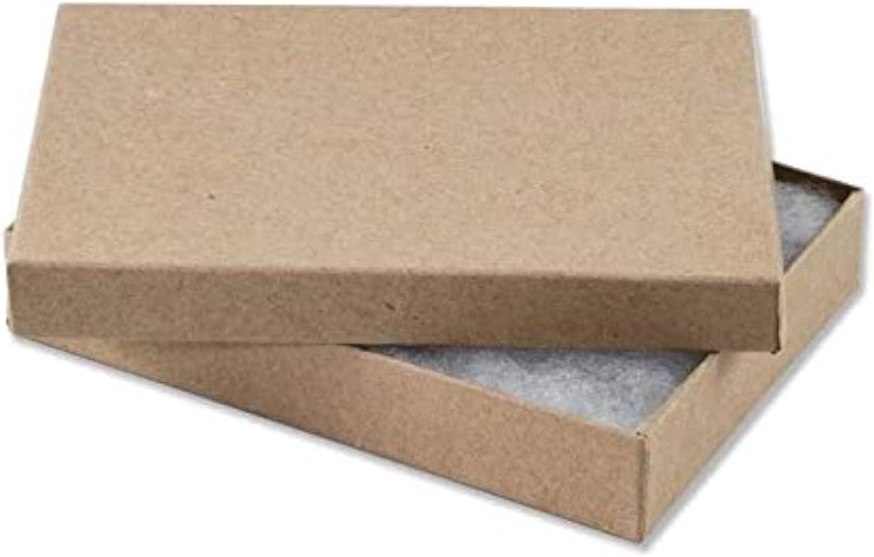 RJ Displays 25 Piece Pack Brown Kraft Paper Cotton Filled Lidded Jewelry Gift Box Necklace, Belt Buckle, Pendant, Brooch, Bracelet, Bangle, anklet -Size 5.25" X 3.75" X 1" (Brown Kraft)