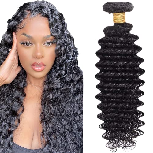 Deep Wave Bundles Wet and wavy Bundles 100% Unprocessed Brazilian Deep Wave Bundles virgin Hair 26 inch loose Wave Bundles 8A Extensions Human Hair Bundles Natural Black Color YOUNGHANN