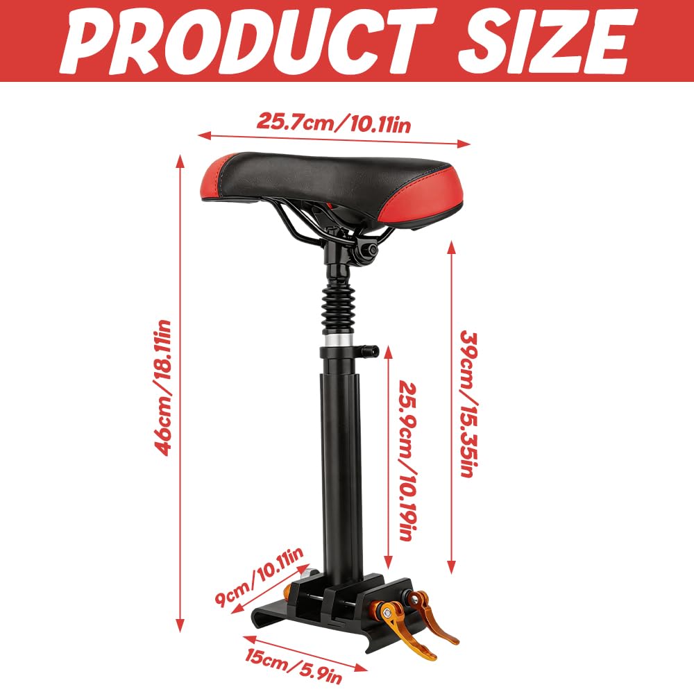 Sedile per Monopattino Elettrico, Sellino Monopattino Elettrico, Sella Scooter Elettrico con Ammortizzatori a Molla, Altezza Regolabile 42-65cm, Larghezza Base 15cm
