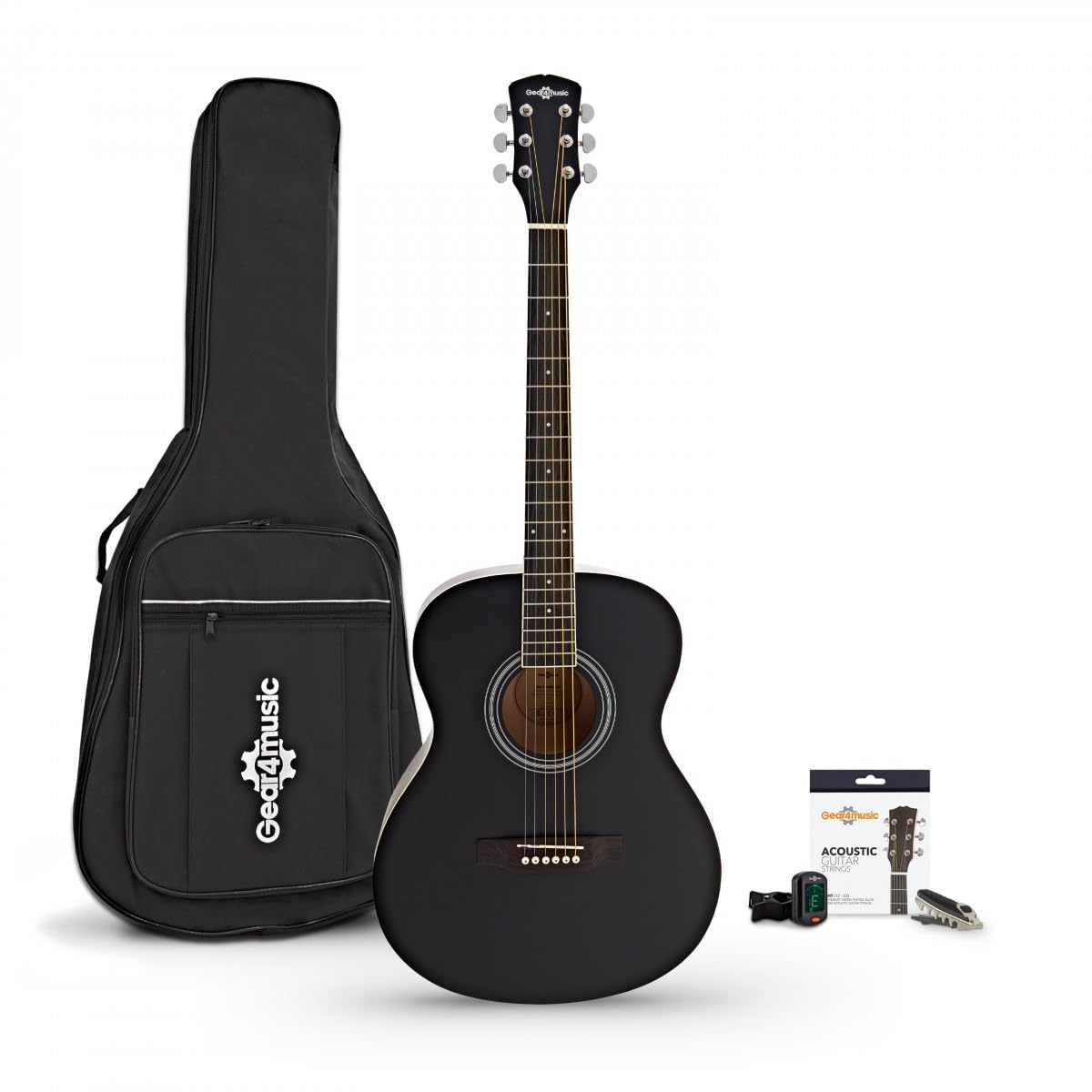 Chitarra Acustica Mancina Principianti e Pacchetto Accessori, Nero | Acustica Taglia Intera Mancina con Borsa Corde e Accordatore, Tiglio per Toni Chiari ed Equilibrati, Manico Comodo, Nero