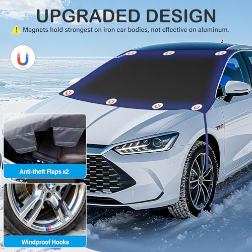 Instraella Windshield Cover for Ice and Snow, Heavy Duty 600D Oxford Fabric, Waterproof Car Snow Cover with Side Mirror Protector, for Cars, Compact SUVs, Winter Car Accessories - Thumbnail 5