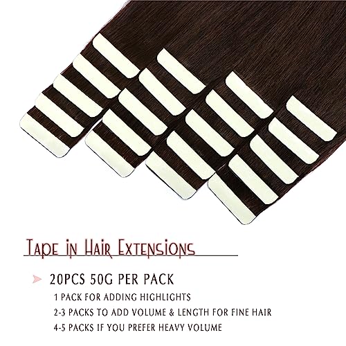 SURNEL Tape in Hair Extensions Human Hair 22 Inch #2 Dark Brown Tape in Human Hair 50 G Remy Hair Extension 20 Pcs Seamless Invisible Skin Weft Hair Extensions (T22inch - Image 2
