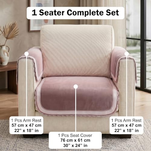 Image of Story@Home Sofa Mat Velvet Sofa Cover 1 Seater (76x61Cm) with Arm Rest Covers| Anti Slip Sofa Cover Velvet for Living Room | Measure Your Sofa & Create Your Own Custom Set -Ombre Dusty Coral Palette