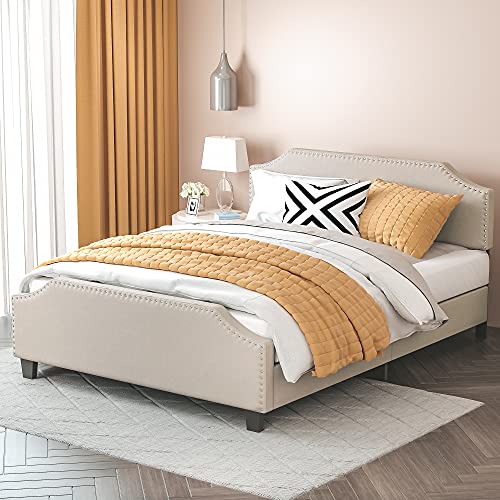 LIKIMIO Full Size Bed Frame, Modern Upholstered Platform Bed with Headboard and Footboard, Heavy Duty Wood Slat Support, Easy Assembly, No Box Spring Needed, Beige LIKIMIO Full Size Bed Frame, Modern Upholstered Platform Bed with Headboard and Footboard, Heavy Duty Wood Slat Support, Easy Assembly, No Box Spring Needed, Beige