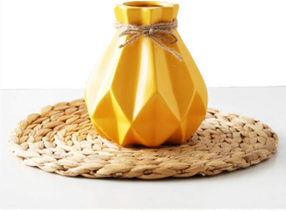 zhengjun Ceramic Flower Vase Diamond Geometric Decor, Yellow Modern Minimalist Flower Pot for Wedding Living Room Home Decoration (Yellow, Small)