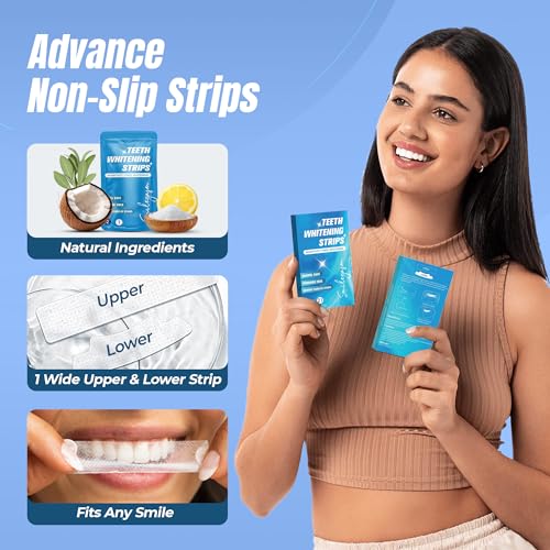 Image of Teeth Whitening Strips - Dental Whitening Kit for Brighter Smile - Fast Stain Remover - Enamel-safe, Non-Alcoholic, Vegan Sensitive Teeth - 42 Strips