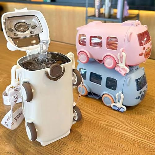 Image of Bus Water Bottle for Kids with Straw & Carry Strap - 700 ml Leakproof BPA Free School Water Bottle with Lock Lid, Cute Bus Shape Sipper Bottle for Boys, Girls, Travel & Outdoor Use