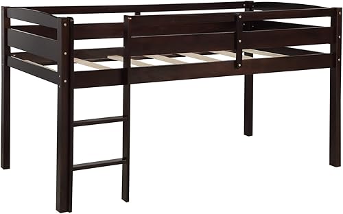 Miniatura 4 de Merax Junior's - Cama baja tipo loft baja de madera maciza para niños, no necesita somier (espresso)