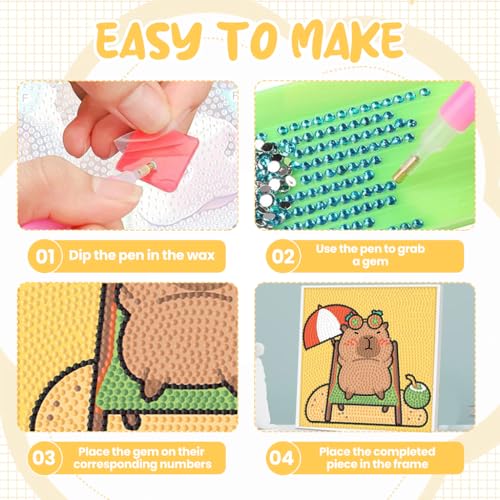 Image of PATPAT Diamond Painting Kit Capybara 7 Inch Wooden Frame DIY Craft for Kids | Creative Focus, Quiet Activity, Capybara Artwork, Wooden Display, Easy Setup for Home Crafting