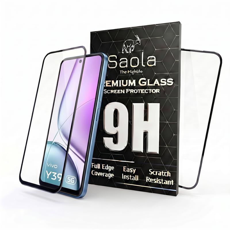 Image of Saola HD Clear Tempered Glass for Vivo Y39 5G | High Strength 9H Protection, Smooth Touch, Full Coverage Screen Guard, 2-Step Installation Kit | Quick & Easy Application (Pack of 2)