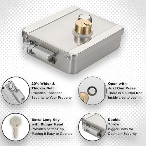 Image of Elove Diplomat Polished Stainless Steel Electronic Door Lock for House & Outdoor Main Gate with 2 Remote | Smart Security Lock | Heavy Duty Automatic Gate Lock