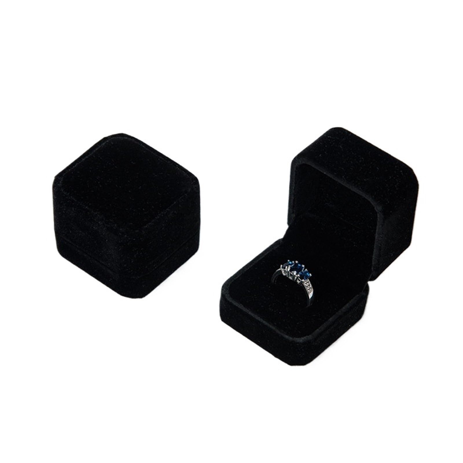 JFNKLFG 1PC 5cm Squre Velvet Case Ring Box Wedding Propose Jewelry Display Accessories Valentine's Day Gifts for Proposal, Wedding(Black)