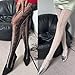 HEYXI Women French Vintage Fishnet Pantyhose Rose Patterned Sheer Mesh Tights Side Hollow Out Striped Stockings Coffee