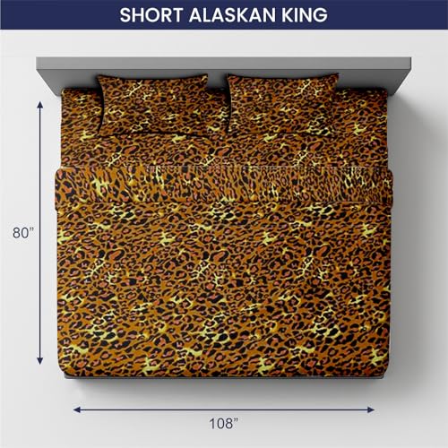Image of SGI 108 inchx80 inch 4 Pc Short Alaskan King Sheet Set 600 TC 18 inch Leopard Print