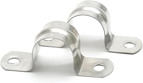 Miniatura 2 de Paquete de 50 abrazaderas rígidas de 4 pulgadas y 3.937 in, abrazadera de correa de tubo en U de dos agujeros para fijación de tuberías