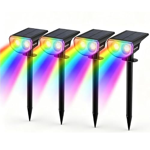 Kyosho Color Changing Solar Outdoor Lights, 9 Lighting Modes Halloween Christmas Lights, Waterproof RGBW Multicolor Solar Spotlight for Tree Pool Garden, 4 Pack
