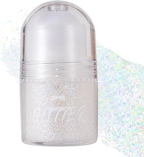 Body Glitter Gel Roll-on Face Glitter for Mermaid Makeup Festival Rave Accessories, Holographic Hair Glitter Gel, Body Shimmer Halloween Makeup for Rave Party (#04 Class White)