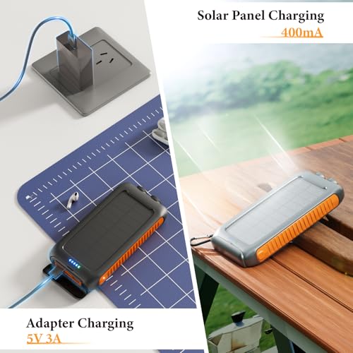 Image of Solar Charger Power Bank 49800mAh, Portable Solar Phone Charger with 2 USB-A & USB-C Ports, 15W Fast Charging for iPhone, Samsung and More, Dual Flashlightfor Camping, Travel & Emergency Backup