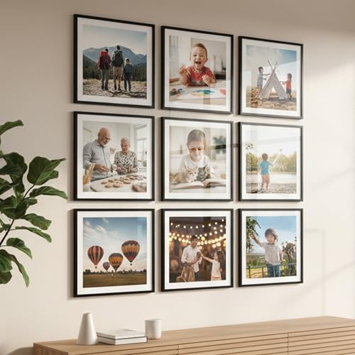 Image of kotart Photo Frame For Wall Decor | Wooden Frames For Wall Decoration | Aesthetic Collage Picture Frames | Rectangular Photo Frame For Home Decor Bedroom Office | Pack of 9 (12X12 inch)