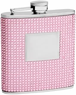 Personalized 6oz Pink Beaded Hip Flask, Free Engraving!