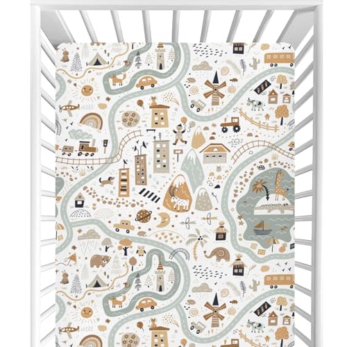 Image of CaTaKu World Map Animal Crib Sheets for Baby Girls Boys,Neutral Mini Crib Mattress Sheets Fitted, Baby Sheets for Crib Nursery Bed Toddler Mattress 27 inch inchx 39 inch inch, 325316134p821c876s1913