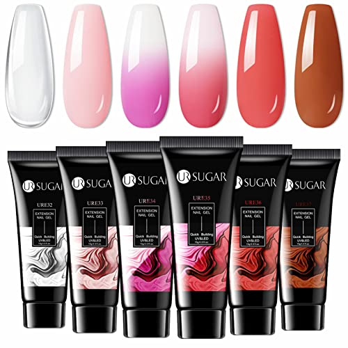 UR SUGAR Nagelverlängerung Polygel Set, Thermoeffekt Gel Nägel Selber Set 6 Farben 15ml Gelnägel Farben Rosa Kaffeefarbe Builder gel Shellac Set Herbst Braun für Nägel Nagelset Extension Building Cover