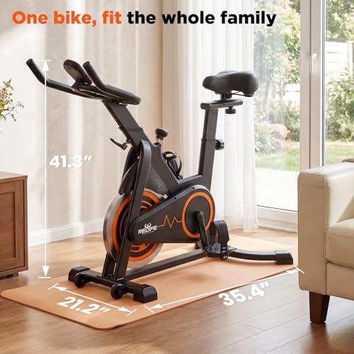 Image of RELIFE REBUILD YOUR LIFE Exercise Bike Stationary for Home Indoor,Cycling Bike with Silent Belt Drive for Home Cardio,Brake Pad Resistance with djustable & Comfort Seat /PAD Holder /LCD Monitor.